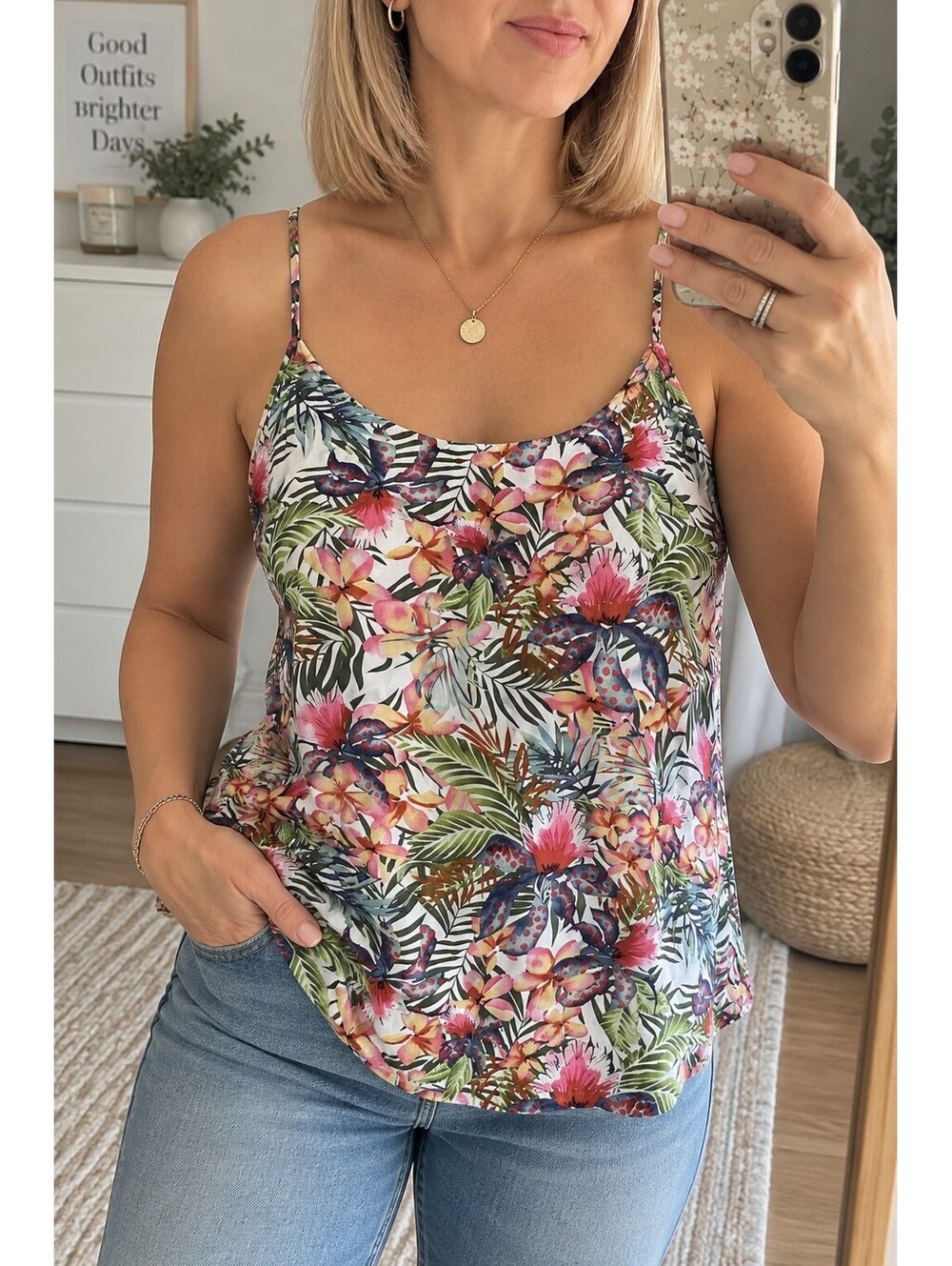 Vero Moda Floral Cami Top S – 100% Viscose, Adjustable Straps